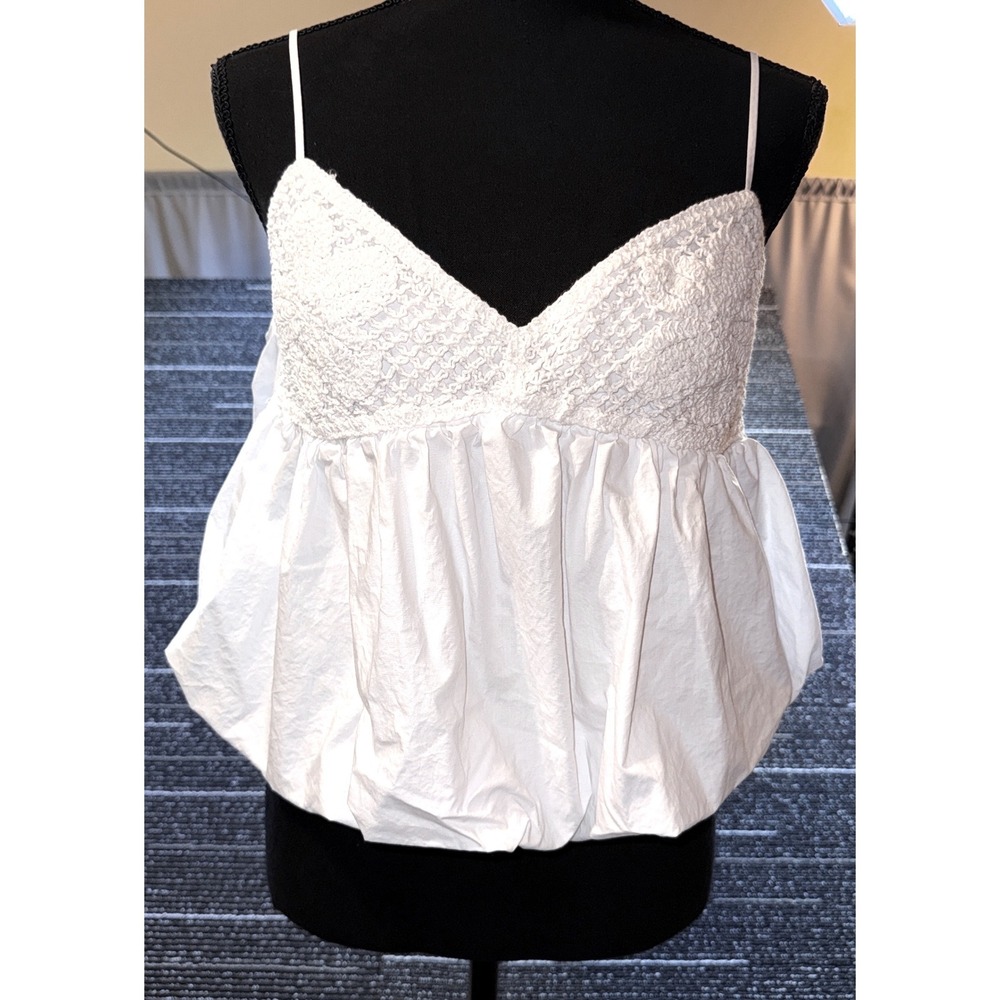 Lush‎ Crochet Bubble Hem Camisole Women L White NWOT Boho V-Neck LT21744-003